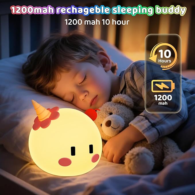 Monster Night Light for Kids Lamp, 8 Color Changing Dimmable Timer Bedside Night Lights, Squishy Silicone Lamp for Boys Girls Baby, Rechargeable Nursery Lamp for Toddler - Bloomnest