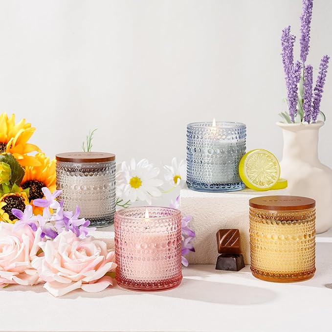 4 Pack Scented Candle for Home, Mother's Day Gifts, Soy Wax Candles, 50 Hour Long Burn Time - Glacier, Black Phalaenopsis, Hot Cocoa, Bulgarian Rose - Bloomnest