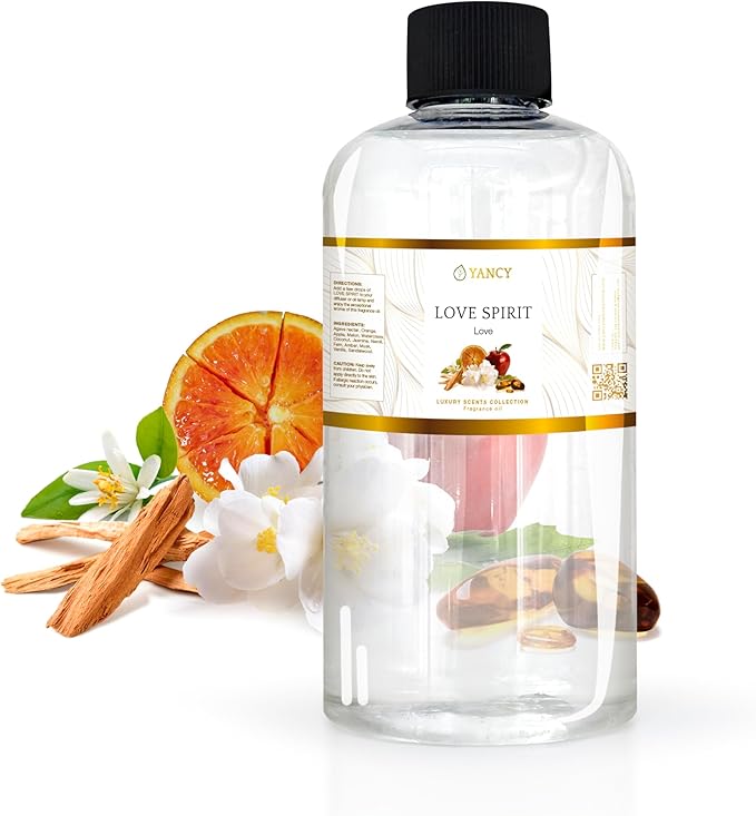 YANCY Love Spirit Luxury Collection Fragrance Oil (8 oz), Romantic and Airy Floral Scent, Ideal for Diffusers, Oil Burners & Aroma Lamps, Lighthearted Aroma for Loving Spaces YancySpa