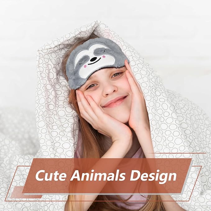 Cute Sloth Sleeping Mask Eye Mask Funny Animal Sleep Mask Soft Plush Blindfold Travel Eye Cover Eyeshade for Kids Adults Girls Boys Women Men (Sloth, Gray) - Bloomnest