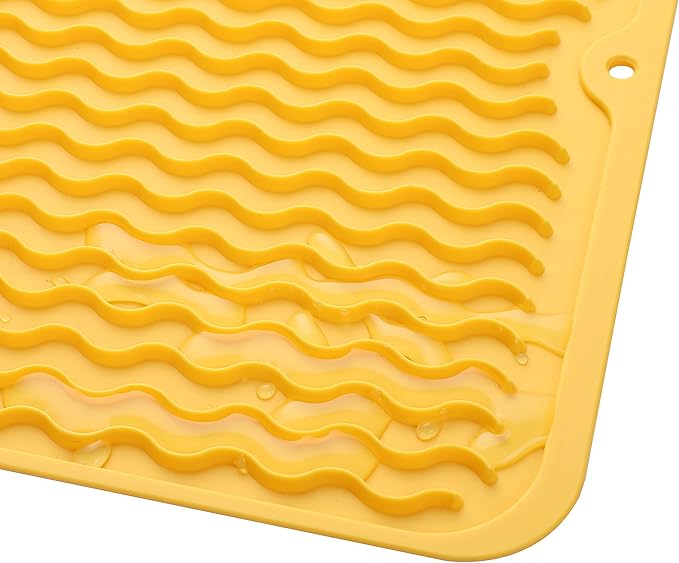 Silicone Dish Drying Mat for Multiple Usage,Easy clean,Eco-friendly,Heat-resistant Silicone Mat for Kitchen Counter or Sink,Refrigerator or Drawer liner Yellow M 12 inches x 12 inches - Bloomnest