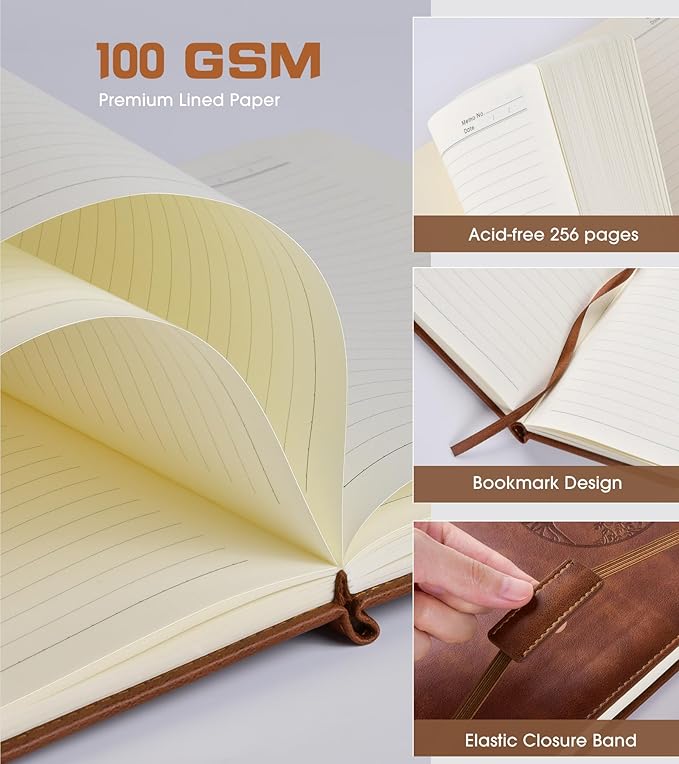 Lined Journal Notebook for Women Men,256 Pages B5 Large Hardcover Leather Journals for Writing,Travel,Business,Work & School,College Ruled Notebooks for Note Taking,Diary Notepad 7.8"×10.2" - Bloomnest