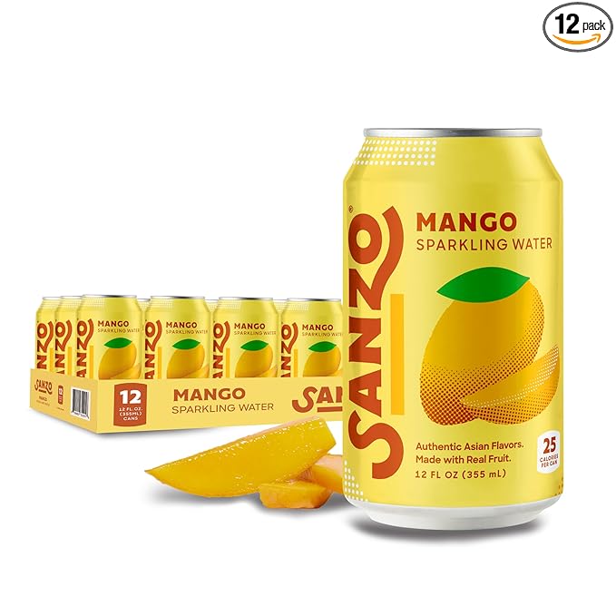 Sanzo Flavored Sparkling Water - Mango Seltzer - Low Calorie Low Sugar - Craft Asian Drinks - Vegan Gluten Free Carbonated Flavored Water - Fizzy Bubbly Healthy Drinks - 12oz, 12 Pack - Bloomnest
