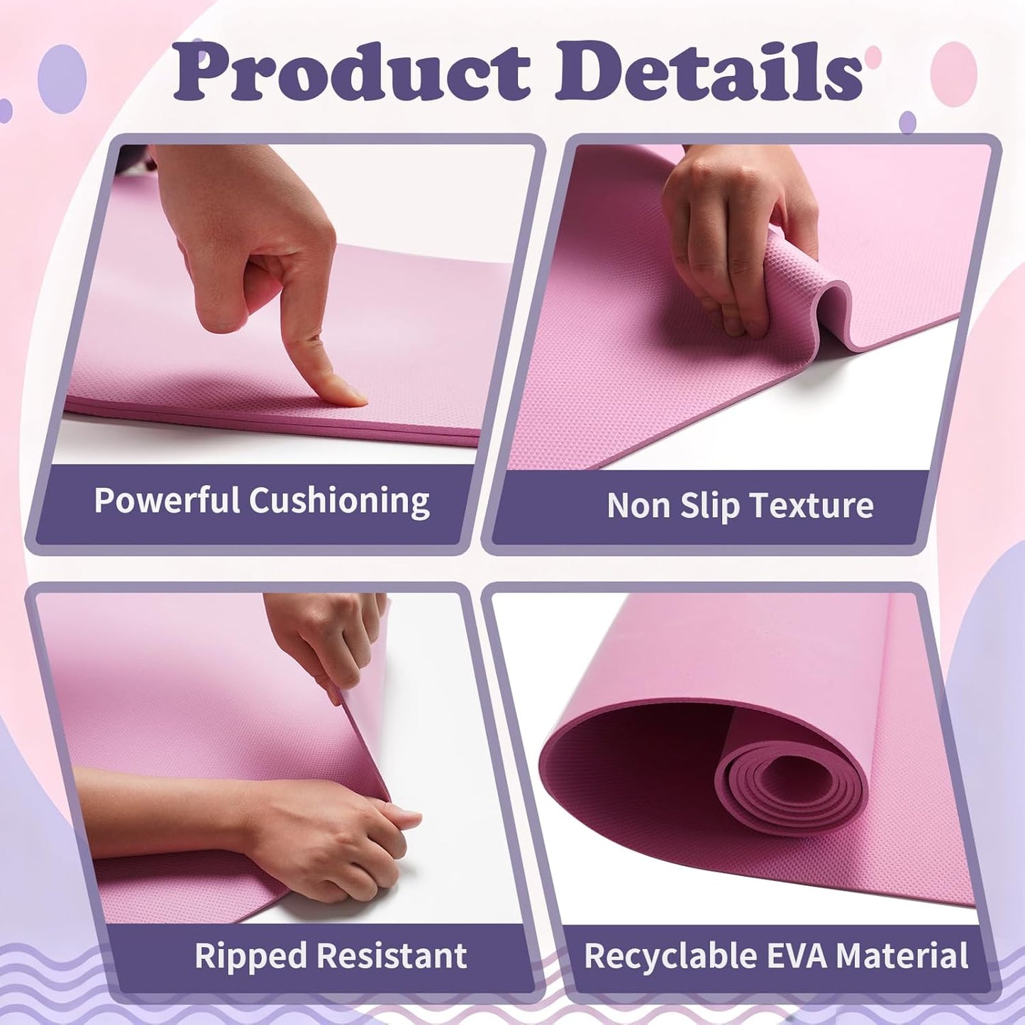 10 Pcs Yoga Mats Bulk 68'' x 24'' x 0.16 inch Thick Non Slip Texture Exercise Mats without Latex Gym Pads Bundle for Kids Adult Outdoor Yoga Pilates Workout(Multicolor)