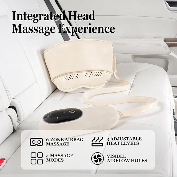 Head Massager with Heat,Head Massager for Headaches,Electric Rechargeable Head and Eye Massage Tool,6 Airbag Massage Zones,3 Heat Levels,4 Massage Modes Bloomnest