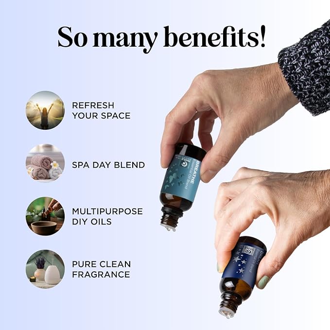 Aromatherapy Essential Oil Blends for Diffusers - Diffuser Essential Oil Set with Dream Essential Oil Blend and Breathe Essential Oil Blend - 100% Pure Must Have Aromatherapy Oils - 1 Fl Oz Each - Bloomnest