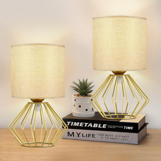 Hamilyeah Gold Table Lamps Set of 2, Modern Bedside Lamps with Fabric Shade, Simple Table Lamps for Bedroom, Living Room, Office, Desk Lamp for Night Stand