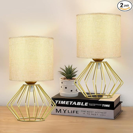 Hamilyeah Gold Table Lamps Set of 2, Modern Bedside Lamps with Fabric Shade, Simple Table Lamps for Bedroom, Living Room, Office, Desk Lamp for Night Stand - Bloomnest