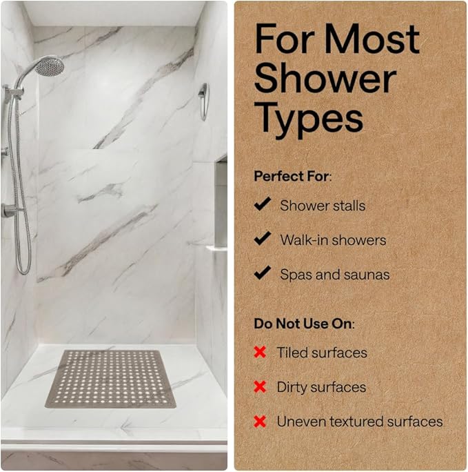 GORILLA GRIP Patented Square Shower Stall Mat, Small Bathtub Floor Mats for Stand Up Showers, Suction Cups and Drainage Holes, Machine Wash, Soft on Feet, Bathroom Accessories 21x21 Inch, Beige Opaque - Bloomnest