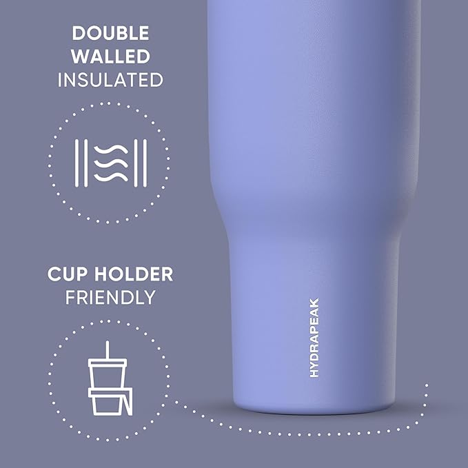 Hydrapeak Voyager 40 oz Tumbler with Handle and Straw Lid | Reusable Stainless Steel Water Bottle Travel Mug Cupholder Friendly | Insulated Cup (Iris) - Bloomnest
