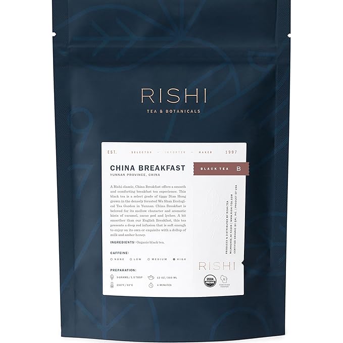 Rishi Tea China Breakfast Black Loose Leaf Tea - Organic, Robust & Caffeinated, Enjoy Hot or Iced - 4 Ounces, 12+ Servings - Bloomnest