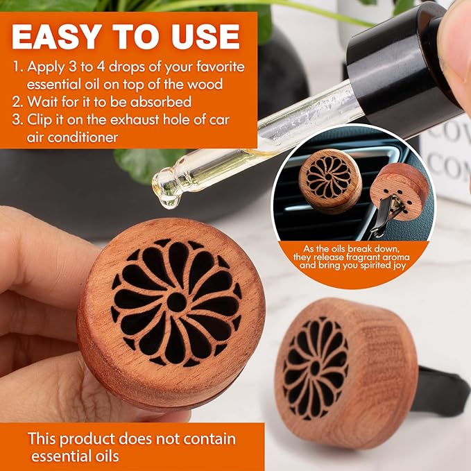 Essential Oil Car Diffuser, 2 PCS Elegant Car Aromatherapy Wood Diffuser with Vent Clip - Bloomnest