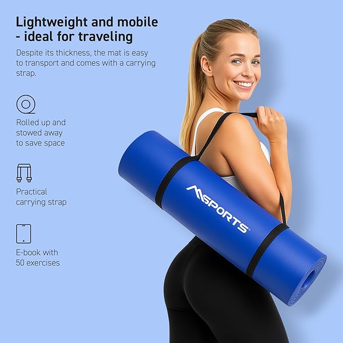 Yoga Mat Premium Non Slip Thick – Extra Comfortable Exercise Mat for Home Workouts, Pilates, Stretching & Gym – Cushioned NBR Foam, Gym Mat with Strap, for Women & Men - Bloomnest