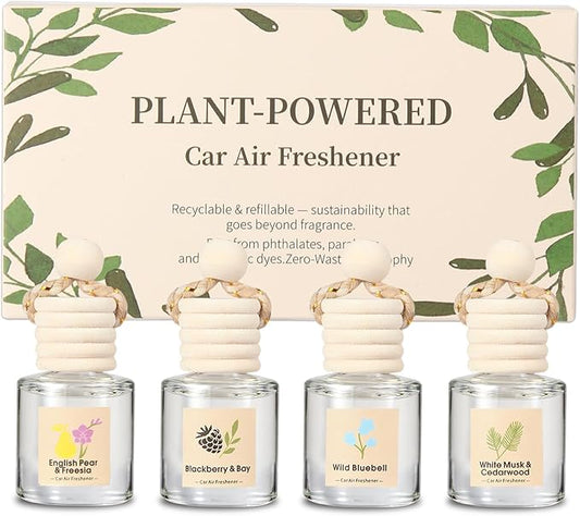Car Air Freshener Oil Diffuser - Hanging Long Lasting Scent for Car & Home (BlackBerry & Bay, White Musk & Cedarwood, English Pear & Freesia, Wild Bluebell) - Bloomnest