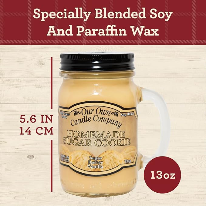 Our Own Candle Company Homemade Sugar Cookie Scented Mason Jar Candle, 100 Hour Burn Time, Made in The USA - 13 Ounces - Bloomnest