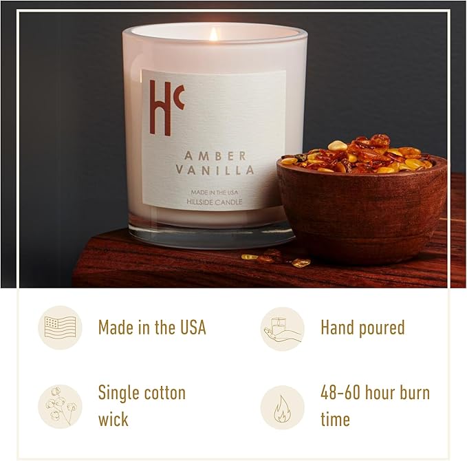 Long-Lasting Amber Vanilla Fragrance - Single Wick Scented Candles - Up to 60 Hour Burn Time, Cruelty-Free Soy Candle Wax Blend - Warm Golden Amber & Vanilla Fragrance (9 oz) - Bloomnest