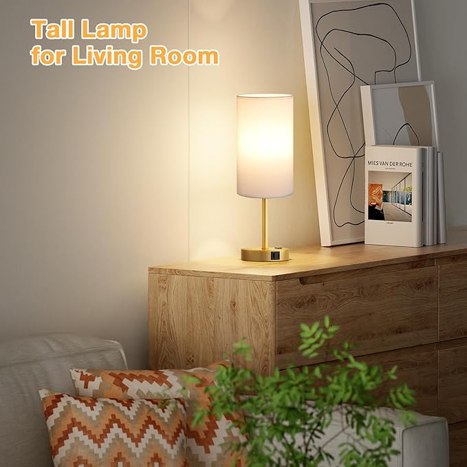Touch Bedside Table Lamp with USB - 3 Way Dimmable Gold Lamp for Bedroom Nightstand, Desk Lamp with Charging Station for Dorm, Office, Kids Room, Living Room - Bloomnest