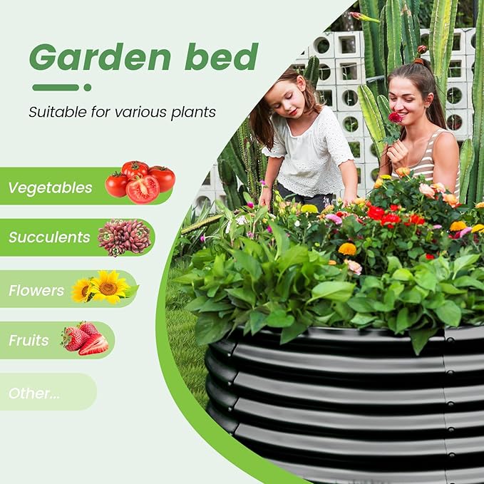 Land Guard 3×3×3ft Galvanized Raised Garden Bed Kit, Round Galvanized Planter Raised Garden Boxes Outdoor, Large Metal Raised Garden Beds for Vegetables, Grey - Bloomnest
