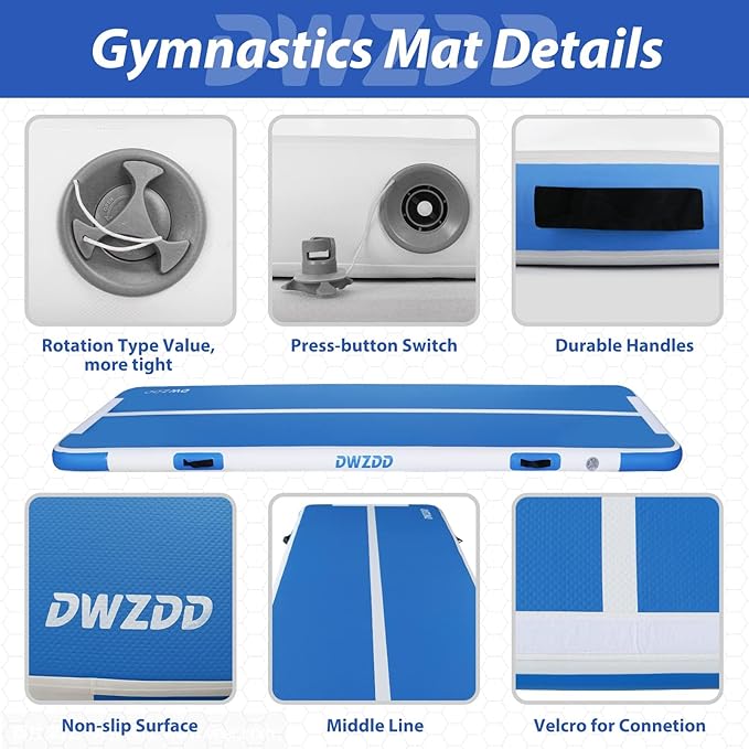 Dwzdd Gymnastics Air Mat 10ft/13ft/16ft/20ft Tumbling Mat Inflatable Gymnastics Tumble Track for Home/Gym/Training/Cheerleading/Water with Electric Pump