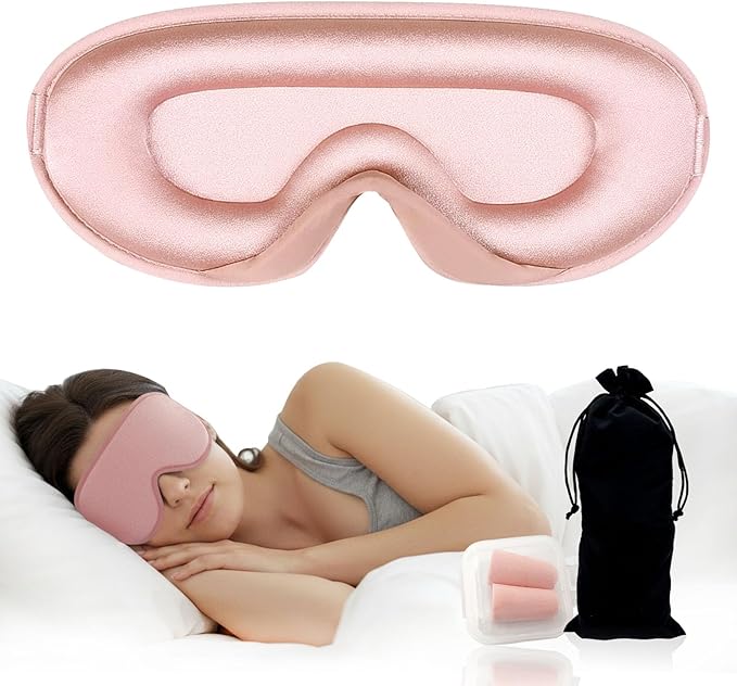 3D Sleep Mask for Side Sleepers, Blackout & Zero Pressure - Breathable Memory Foam, Adjustable Strap - for Travel, Yoga & Meditation Pink - Bloomnest