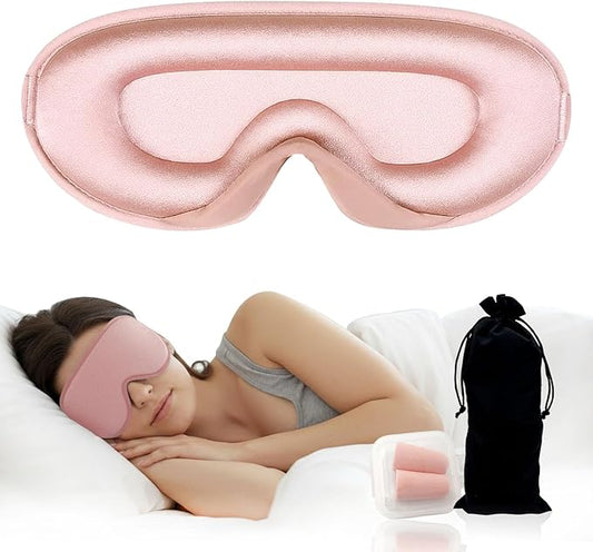 3D Sleep Mask for Side Sleepers, Blackout & Zero Pressure - Breathable Memory Foam, Adjustable Strap - for Travel, Yoga & Meditation Pink - Bloomnest