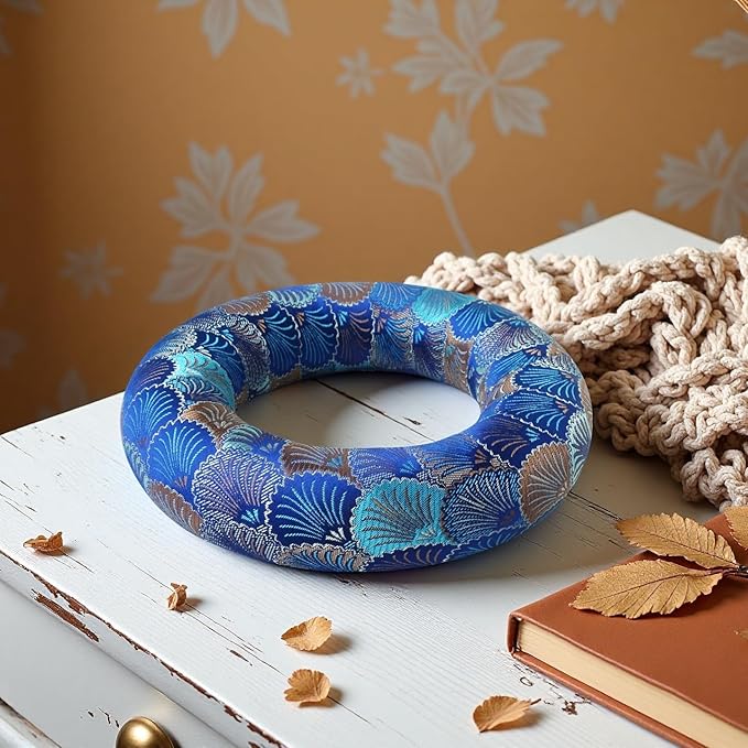 Singing Bowl Cushion for Tibetan Singing Bowls, Handmade Silk Brocade Round Cushion Pillow for Sound Healing and Crystal Sound Bowls Accessories(6.7 Inch,DeepBlue) - Bloomnest