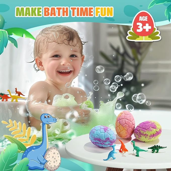 Bath Bombs for Kids with Dinosaur Toys Inside, 9 Pack Natural and Organic Dinosaur Bath Bombs Bubble Bath Gift Set, Stocking Stuffers for Kids, Perfect Christmas Birthday Gifts for Kid 3-12 - Bloomnest