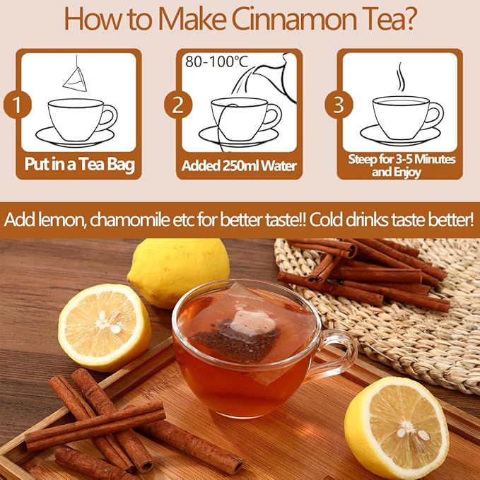 Premium 50 Pure Ceylon Cinnamon Tea Bags, Made with 100% Ceylon Cinnamon Sticks, No Additives & Caffeine Free. - Bloomnest
