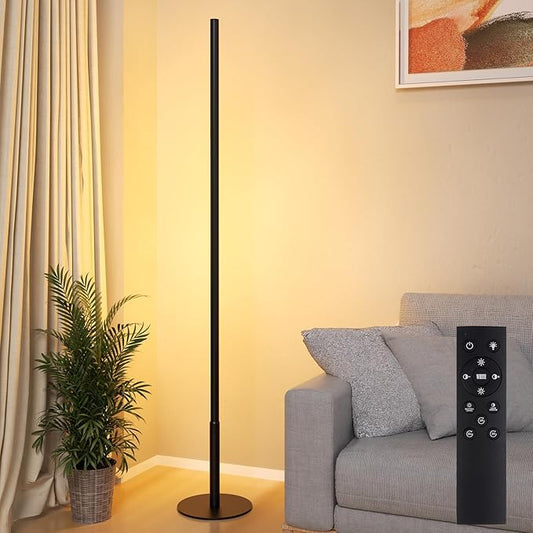 Marlrin Minimalist Corner Floor Lamp 2700K-6500K Dimmable with Remote Control 57.8" Height Metal Slim Ambient Standing LED Light Modern Design Decorative Lamp for Living Room Bedroom (Black) - Bloomnest