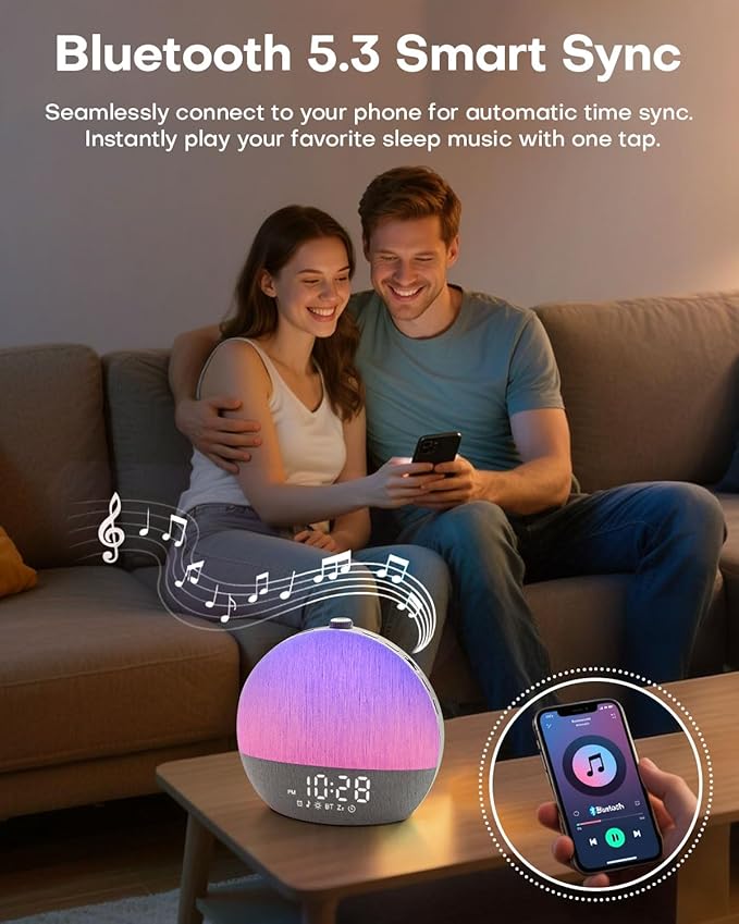 Sunrise Alarm Clock, White Noise Sound Machine, Sunlight Alarm Clocks for Bedrooms, 9 Natural Wake Up RGB Night Light, 30 Soothing Sounds for Heavy Sleepers, Baby, Kids, Adults - Bloomnest