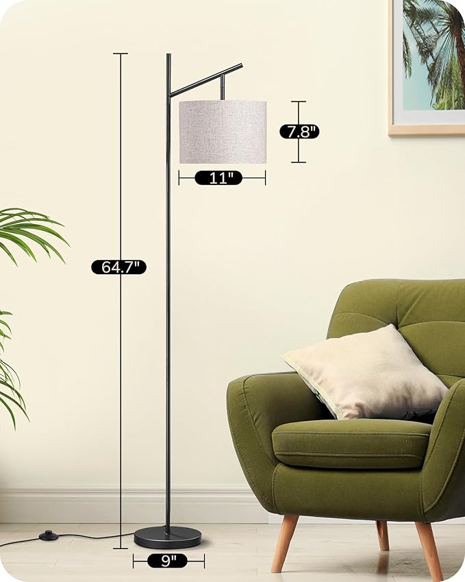 EDISHINE Modern Floor Lamps for Living Room, 64.7" Minimalist Standing Lamp with 3 Color Temperatures Bulb & Adjustable Linen Shade, Foot Pedal Switch, Arc Tall Lamp for Bedroom Office, Black - Bloomnest