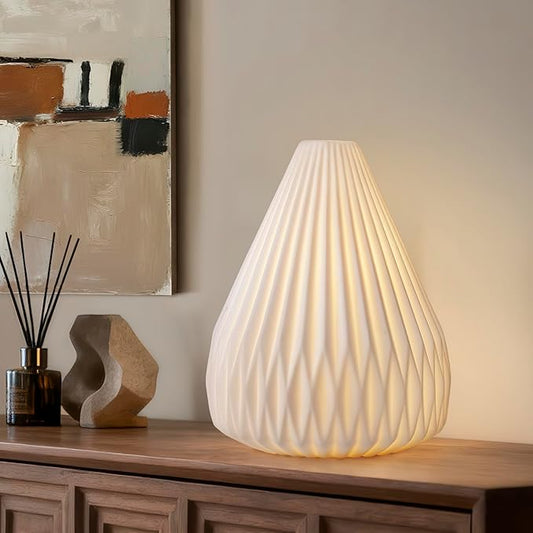 RONDURE 9.1" Modern Ceramic Table Lamp, Modern Bedside Lamps for Bedroom, Living Room and Nightstand, White Translucent Ceramic Shade, Warm Ambient Lighting, Home Decor - Bloomnest