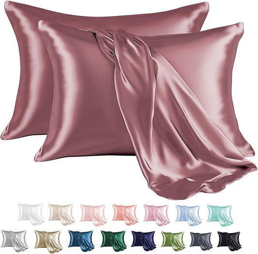 MR&HM Satin Pillowcase for Hair and Skin, Silk Satin Pillowcase 2 Pack, King Size Pillow Cases Set of 2, Silky Pillow Cover with Envelope Closure (20x40, Rose Taupe) - Bloomnest