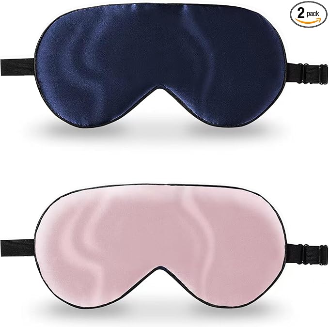 ZIMASILK 2 Pack 100% Natural Silk Sleep Mask, Adjustable Super-Smooth Soft Eye Mask for Sleep, Multiple Color Options (Navy Blue + Pink) - Bloomnest