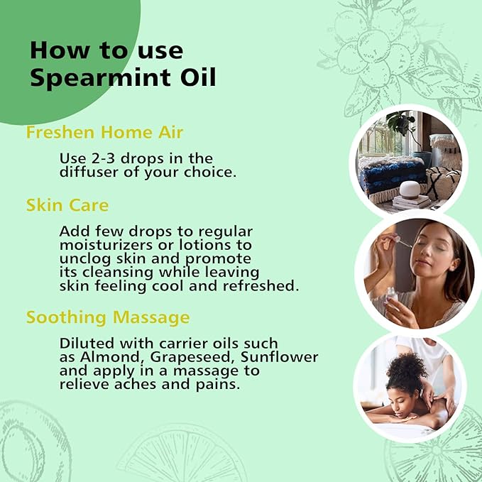 Spearmint Essential Oil 1 Oz, 100% Pure Natural Spearmint Oil, Refreshing Aromatherapy Essential Oils for Diffuser, Face, Skin, Hair Care - Bloomnest
