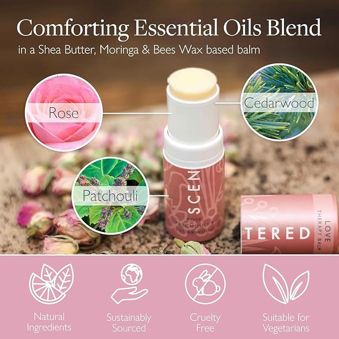 Scentered Aromatherapy Balm Stick - Love - Rose Essential Oils Rub On for Emotional Regulation & Balance - 100% Natural: Rose, Cedarwood, Ylang Ylang - Self Care Gifts for Women - Bloomnest