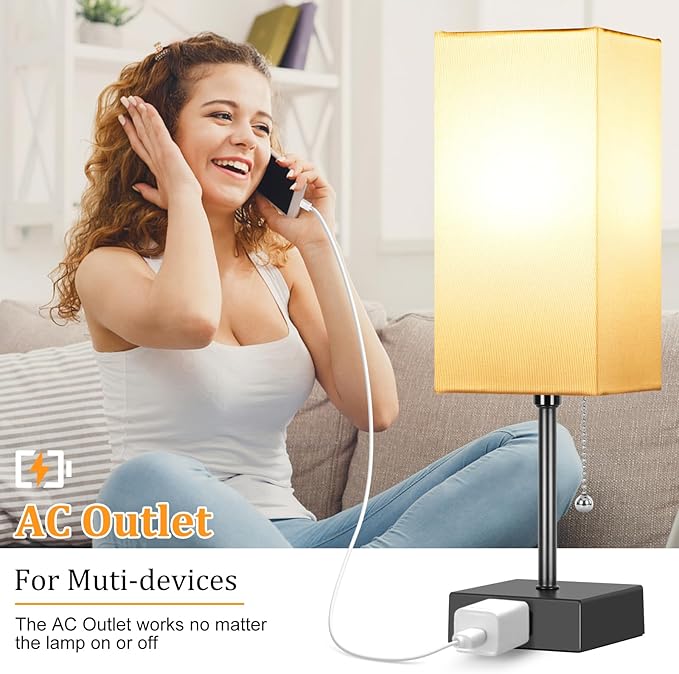 Dott Arts Table Lamp for Bedroom Set of 2,Minimalist Bedside Lamps with AC Outlets，Night Light 2700K 4000k 5000K Small Nightstand Lamps for Living Room Kids Room Office(Bulbs Included) - Bloomnest