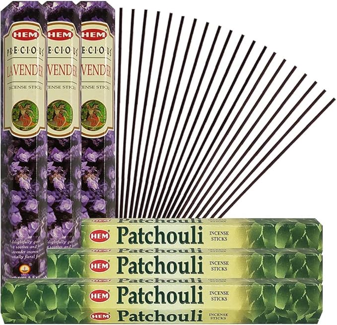 Patchouli Incense Sticks and Precious Lavender Incense Sticks with Incense Holder Bundle for Spiritual Décor and Home Fragrance