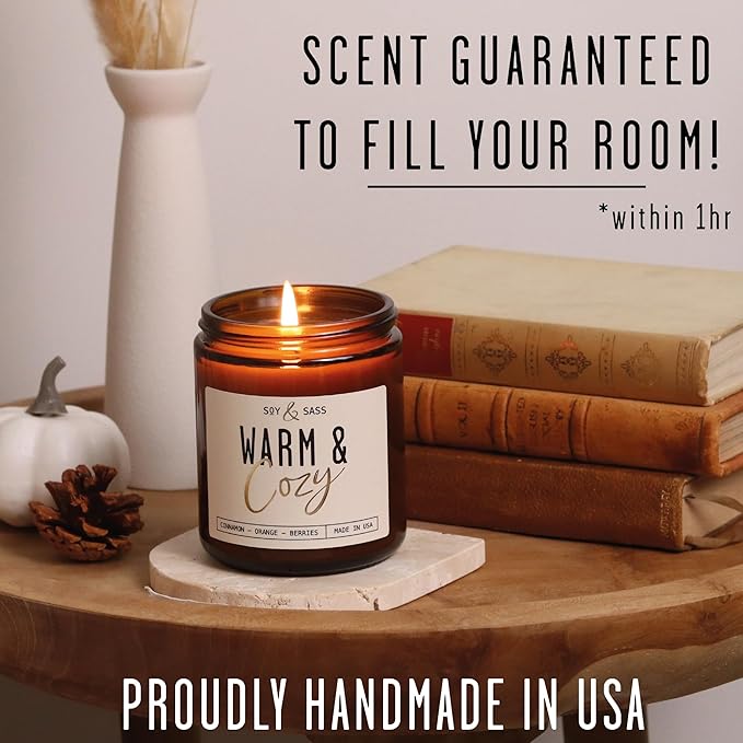 Christmas Candles, Fall Candles, Warm and Cozy' Soy Candle I Berries, Apple & Cinnamon I Infused w/Essential Oils I Warm n Cozy Home Decor I Winter and Holiday Candle I 50Hr Burn I USA Made - Bloomnest