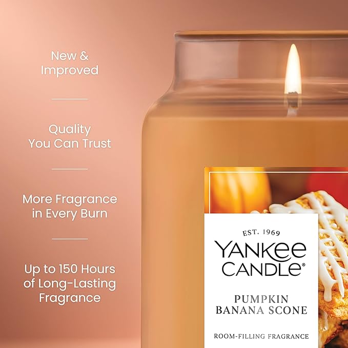 Yankee Candle Pumpkin Banana Scone, Fall Scented Candle, 22oz Large Jar with up to 150 Hour Burn Time - Bloomnest