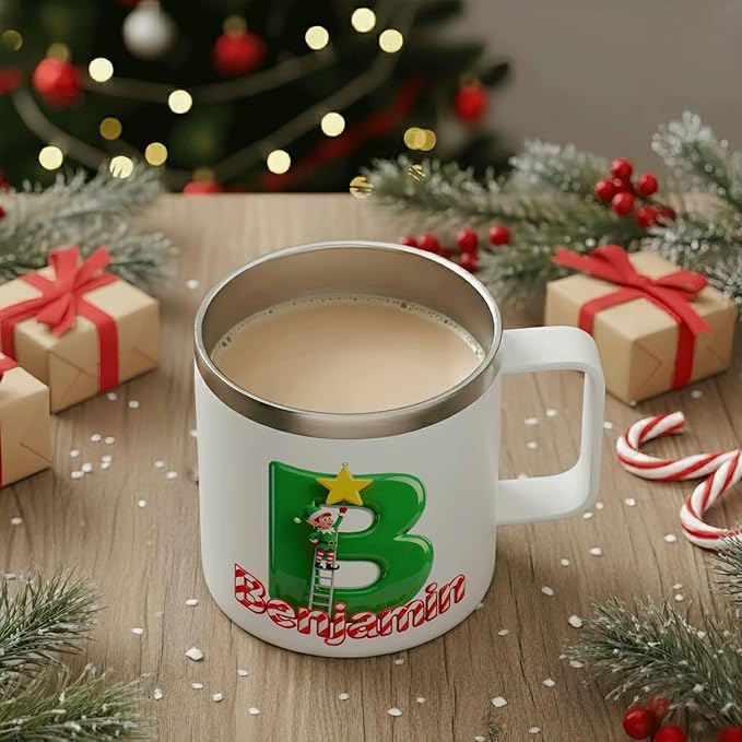 Personalized Christmas Insulated Coffee Mug with Handle – [H] Double Wall Stainless Steel Travel Tumbler for Hot & Cold Drinks – Unique Holiday Gift for Men, Women, & Kids (B124) - Bloomnest