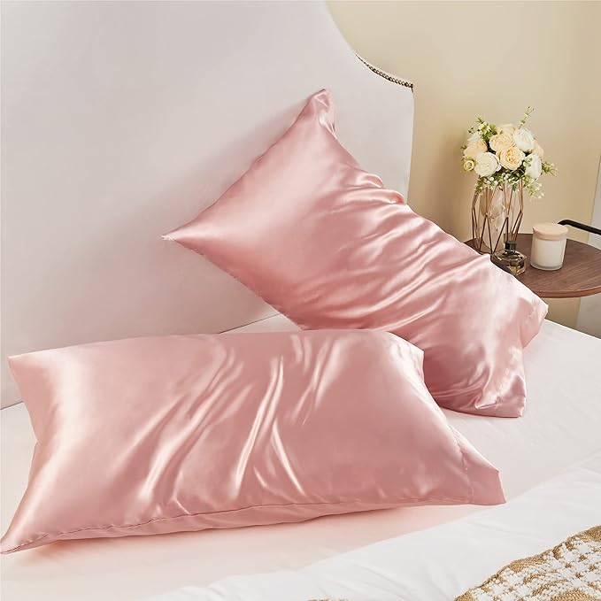 BEDELITE Satin Pillowcase for Hair and Skin, Super Soft and Cooling Similar to Silk Pillow Cases 2 Pack with Envelope Closure, Gift for Women Men(20"x40" King Size, Rose Pink) - Bloomnest