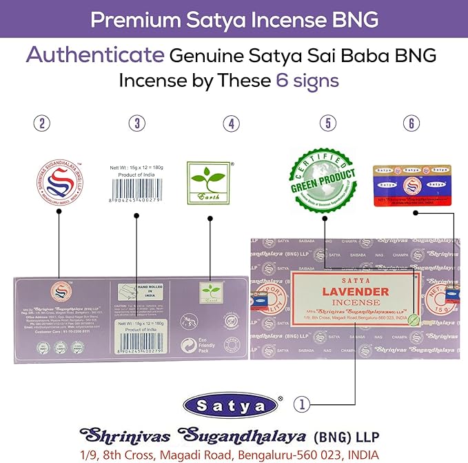 Satya Lavender Incense Sticks, Satya Bng (Bangalore) Insenses 15gmx12 Pack with Raajsee Incense Holder Bundle, Satya Nagchampa Natural Incense - Bloomnest