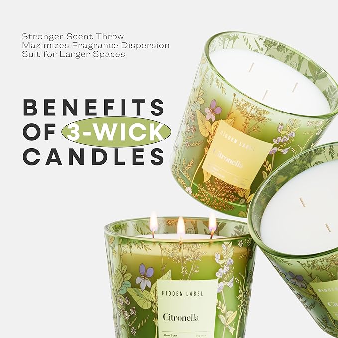 Citronella Candles Outdoor Large, 3-Wick / 30oz Large Soy Candle, Long Lasting Highly Scented,Candle for Patio, Garden & Camping, Summer Camping Huge. - Bloomnest
