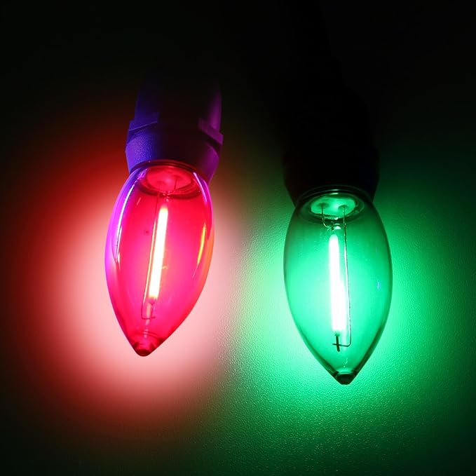 Meconard C9 Led Replacement Christmas Light Bulbs, C9 Shatterproof Led Bulbs for Christmas Indoor Outdoor String Lights, Mini Bulb Intermediate E17 Base Decor Red Light Bulbs Green Light Bulb, 25 Pack - Bloomnest