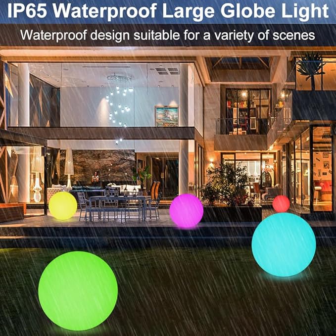20-in LED Glowing Ball Light, Large Rechargeable LED Globe Orb Light w/Remote, Dimmable RGB Color Changing Globe Floor Lamp, Indoor/Outdoor Waterproof Mood Lamp for Home Garden Patio Lawn Party Decor - Bloomnest