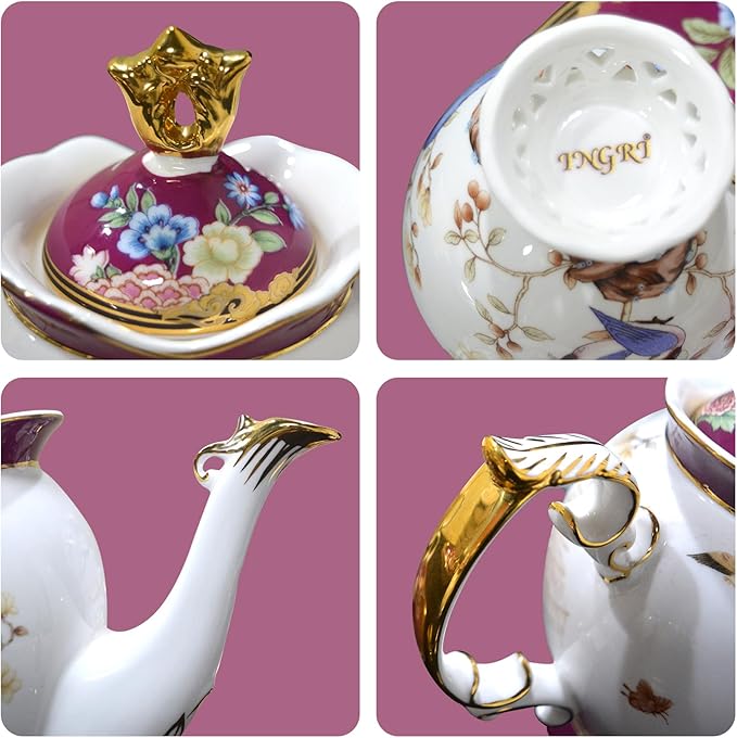 ACMLIFE Fine Bone China Tea Set for Adults with Teapot, Porcelain Tea Sets 21-Piece Vintage Floral English Tea Set for 6, China Tea Sets 24K Gold Bone China Tea Pot and Cups Set Gifts for Women - Bloomnest