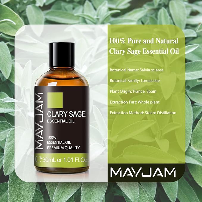 Clary Sage Essential Oil 30ML/1.01FL.OZ, MAYJAM Premium Clary Sage Oil Essential Oils with Glass Dropper, Great for Aromatherapy Diffuser and Candle Making - Bloomnest