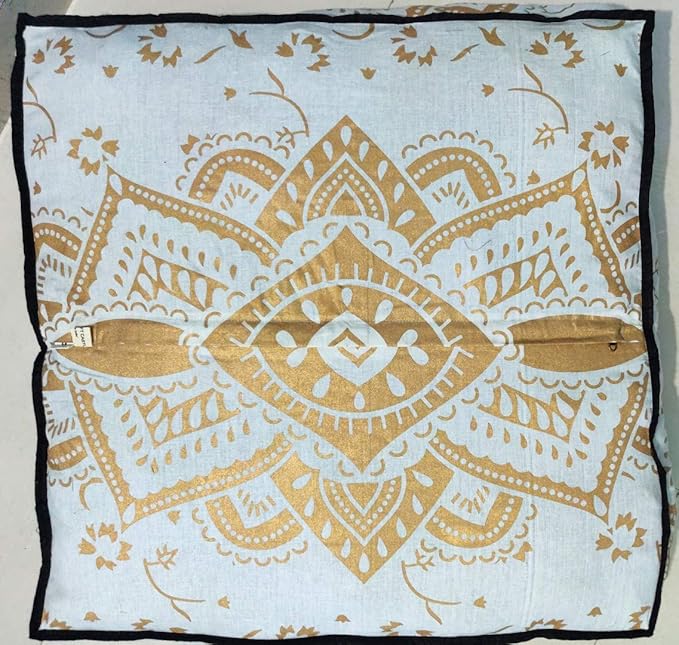 24" White Gold Flower Mandala Barmeri Large Floor Pillow Cover Cushion Meditation Seating Ottoman Throw Cover Hippie Decorative Zipped Bohemian Pouf Ottoman Pom Pom Cases 24 " square - Bloomnest