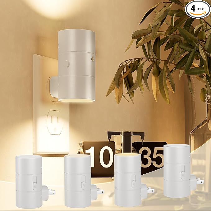 NIORSUN Night Lights Plug into Wall, Dimmable with 3 Color Modes & Auto On/Off Sensor, Ultra-Slim Nightlight for Hallway, Bathroom, Bedroom, Nursery, Kitchen (4 Pack, White) - Bloomnest